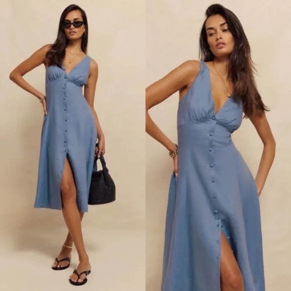 Reformation Dresses & Skirts - Reformation Sebastian linen button down midi dress size 6